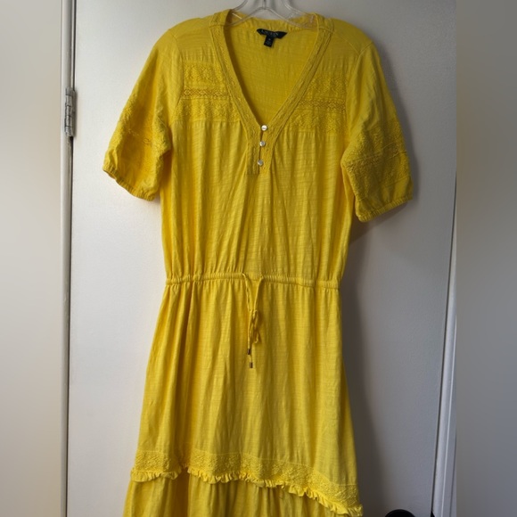 Ralph Lauren Yellow Puff Sleeve V-Neck Dress Sz M - Picture 12 of 14